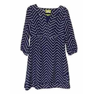 Elizabeth McKay Navy‎ And White Chevron Dress Size 8